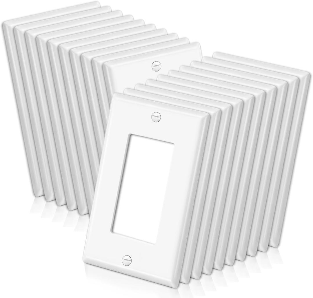 BESTTEN 20 Pack Receptacle Wall Plate, 1-Gang Standard Size Decorator Outlet and Switch Cover, Unbreakable Polycarbonate, H4.53 x W2.76, UL Listed, White