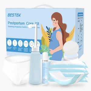 Postpartum Recovery Essentials Kit - Labor Delivery Mom Care Kit - Disposable Postpartum Underwear, Peri Bottle, Postpartum Ice Pack Pads, Reusable Nursing Pads, Herbal Foam, Canvas Bag Set 6 pack