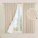 LAMIT Full Blackout Window Curtains for Bedroom, 54 Inches Thermal Farmhouse Curtains Back Tab and Rod Pocket Privacy Protected Burlap Panels with White Liner, 2 Panels, 52 x 54 Inch