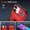 Case for iPhone 16 Plus with Slide Camera Cover+Screen Protector(2 Packs), Military Grade Shockproof Protective Cover, Rotated Ring Kickstand(A - Red)