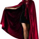 Velvet Hooded Cloak for Adults Full-Length Medieval Cape with Oversized Hood for Halloween Cosplay Gothic Wizard (Medium, Red)