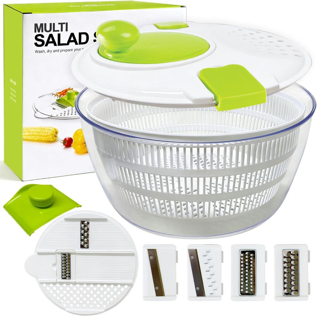 Salad Spinner Large, Vegetables Fruits Wash Bowl, Lettuce Spinner with 4 Blades Slicer, Salad Dryer for Washing