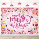 Happy Mother's Day Backdrop Pink Flowers Glitter Mother's Day Photography Background Mom's Birthday Banner for Women Party Decorations Photo Props (Rose, 82x59 inch (7x5FT))