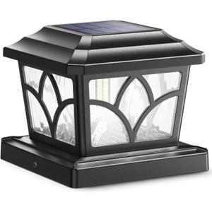 SIEDiNLAR Solar Post Cap Lights Outdoor 4 Modes 40 LEDs Aluminum Glass Fence Post Light for 4x4 5x5 6x6 Wooden Vinyl Posts Deck Patio Decor, Warm White & Cool White Dynamic Lighting Black (1 Pack)