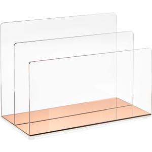Okuna Outpost Clear Acrylic File Folder Organizer - Two-Section File Sorter - Rose Gold Mail Holder & Letter Sorter - Compact Paper Organizer for Home & Office - 9 x 5 x 7 in