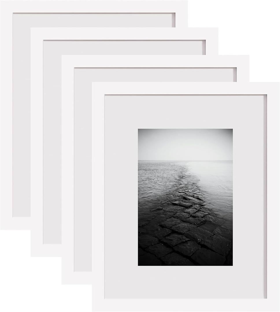 eletecpro Solid Wood Picture Frame with Real Glass Cover, Wooden Wall Gallery Frame for Home Decor, 8x10, 4 Pack, White