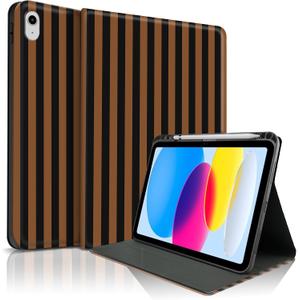 Case for iPad 11th (A16) 11-inch 2025 /10th Generation 10.9-inch 2022, Adorable Striped, Dedicated Pen Slot Suitable for Anyone, Slip-Resistant/Shock-Absorbing Protection-Dark Brown-Black