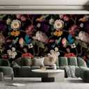 Zeeko Floral Peel and Stick Wall Mural Black Flower Wallpaper for Bedroom TV Background Vintage Wallpaper Large Floral Wall Murals Art Deco 148" W x 98" H