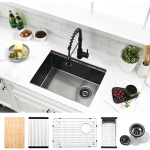 23 Inch Black Undermount Kitchen Sink - SZBAQTM 23x18 Inch Stainless Steel Undermount Sink Workstation Single Bowl 10'' Deep Handmade Kitchen sink with Cutting Board& Strainer, 23"X18"X10"