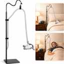 CPAP Hose Holder for Bed, Full Metal Bedside CPAP Hose Stand with Under-Mattress Base, Adjustable Flexible Arm, Curved Mask Hook and Hose Straps, No-Drill CPAP Accessories,Black
