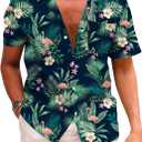 KYKU Funky Hawaiian Shirt for Men Palm Beach Shirts Tropical Vacation Clothes (Small, Flamingo Green)