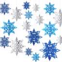 3D Hollow Christmas Winter Hanging Snowflakes Ornaments Decorations Glittery Large Snowflake Pendant Garlands for Winter Wonderland Party Home Decoration (Silver, Light Blue, Dark Blue,18 Pieces)