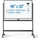ZHIDIAN Large Rolling White Board, Dry Erase Board with Stand, Double-Sided Magnetic Mobile Whiteboard, Height-Adjustable for Office