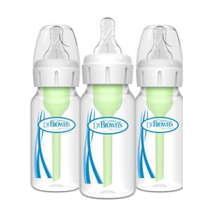 Dr. Brown's Natural Flow Anti-Colic Options+ Narrow Baby Bottle, 4 oz/120 mL, with Level 1 Slow Flow Nipple, 0m+, 3 Pack