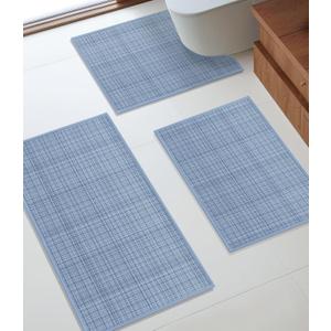 YIHOUSE Bathroom Rugs Sets 3 Pieces, Blue Ultra Thin Bath Mats Fit Under Door, Absorbent Quickly Dry Rubber Backing Braided Bath Mat Set, Non Slip Washable Bath Rugs for Bathroom Floor, Blue