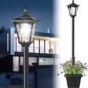 72" Solar Lamp Post Light, Outdoor Waterproof Solar Pole Light with Planter, Cool White for Porch, Yard, Driveway, Garden, Patio Decor
