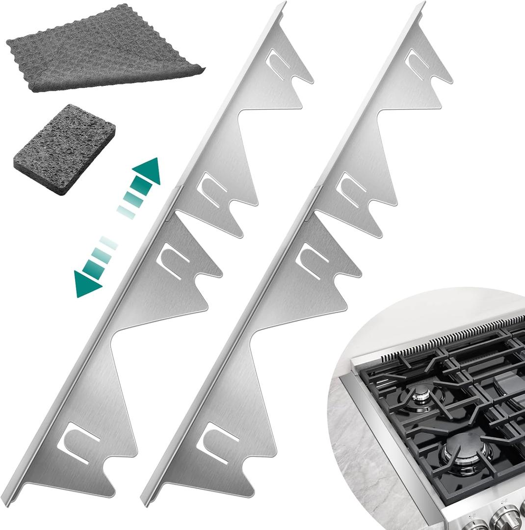 2 Pack Stainless Steel Stove Gap Covers Silver, Windspeed Stove Counter Gap Cover for Stove Gap Filler Gap Covers Between Stove and Counter Edge Gap Cover Length 13.8" to 27.6"