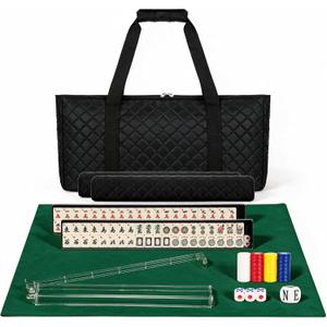 PiPiCat Black Diamond Pattern American Mahjong Set, 166 Acrylic Tiles 1.2, 52.5*26*8CM