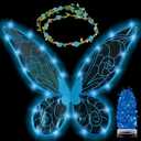 Funcredible Fairy Costume For Women and Girls - Light Up Fairy Wings and Flower Crown, Glitter - Butterfly Wings (Blue)