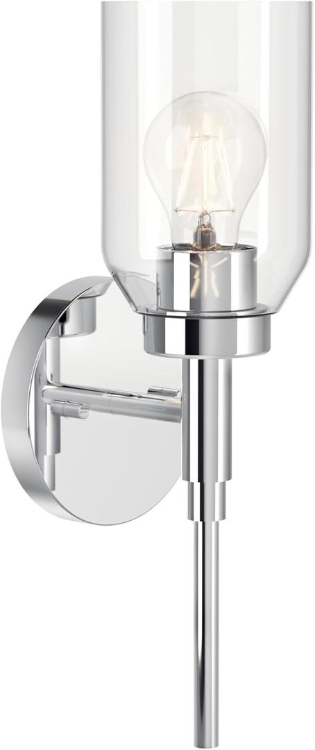 Kichler Madden 1-Light Wall Sconce with Clear Glass in Chrome, Sloped Ceiling Compatible, for Bathroom or Hallway (14.75" x 5"), 55183CH