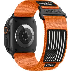 Rugged Nylon for Apple Watch Ultra 2 Band 49mm iWatch Bands 46mm 45mm 44mm 42mm Men,Soft Woven Adjustable Stars-Stripes Flag Wristbands Strap for Apple Watch Ultra Series 10/9/8/7/6/5/4/3/SE/Ultra2