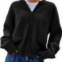 SOLY HUX Zip Up Cardigan for Women Hooded Cardigan Sweater Knitted Drop Shoulder Fall Clothes Winter Hoodies Outerwear Plain, Black Small