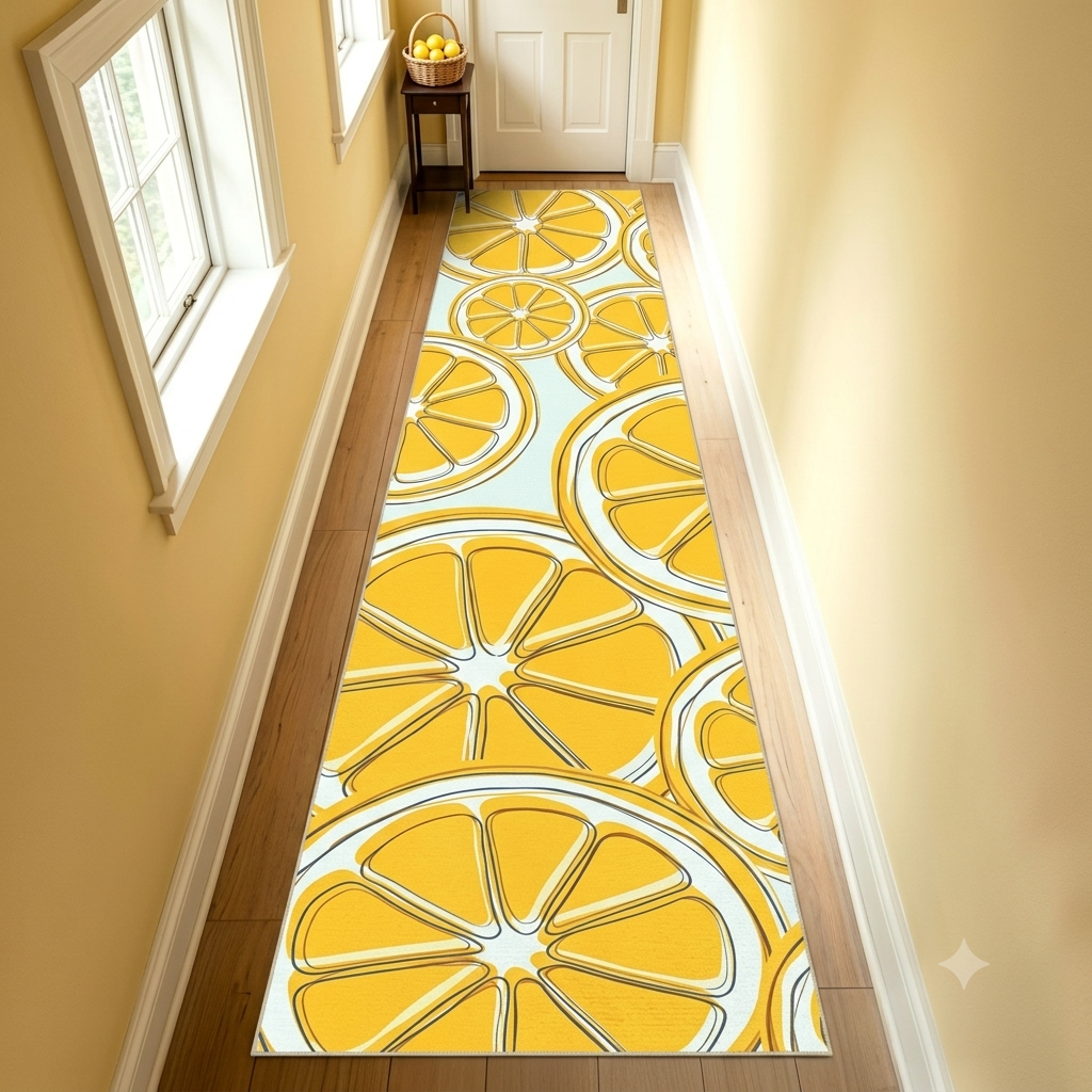 AooHHooA Washable Lemon Runner Rug 2x8 Yellow Lemons Rug with Non-Slip Backing Low Pile Runner Rugs for Kitchen Hallway Laundry Entryway Indoor 8ft