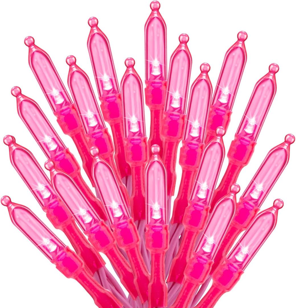 Minetom Pink Mini Christmas Lights - 39 Feet 100 LED Fairy String Lights with 8 Lighting Modes Waterproof Connectable for Indoor Outdoor Xmas Tree Garland Wreath Holiday Valentine's Day Decoration