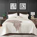 weigelia Velvet Quilts King Size Luxurious Soft Coverlet Striped Bedding Set Cream Quilt Set with 2 Matching Pillowcases, for All Season