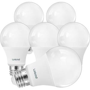Linkind A19 LED Light Bulbs Dimmable, 60W Equivalent, Energy Efficient 9W, 2700K, 800 Lumens, E26 Standard Base, Lighting for Bedroom Living Room Home Office, 6 Packs
