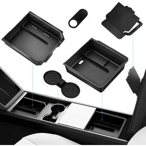 Center Console Organizer Tray for Tesla Model 3 Accessories 2024 2025 2026, Cup Holder, Hidden Storage Box & Armrest Drawer Organizer for Tesla Model 3 Highland