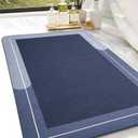 Large Bath Mat Rug, Rubber Non Slip Bath Mat Super Absorbent Quick Dry Bathroom Floor Mat Thin Bathroom Rugs Fit Under Door-Shower Rug for in Front of Bathtub Shower, Blue, Easy to clean, 23.6"x35.4"