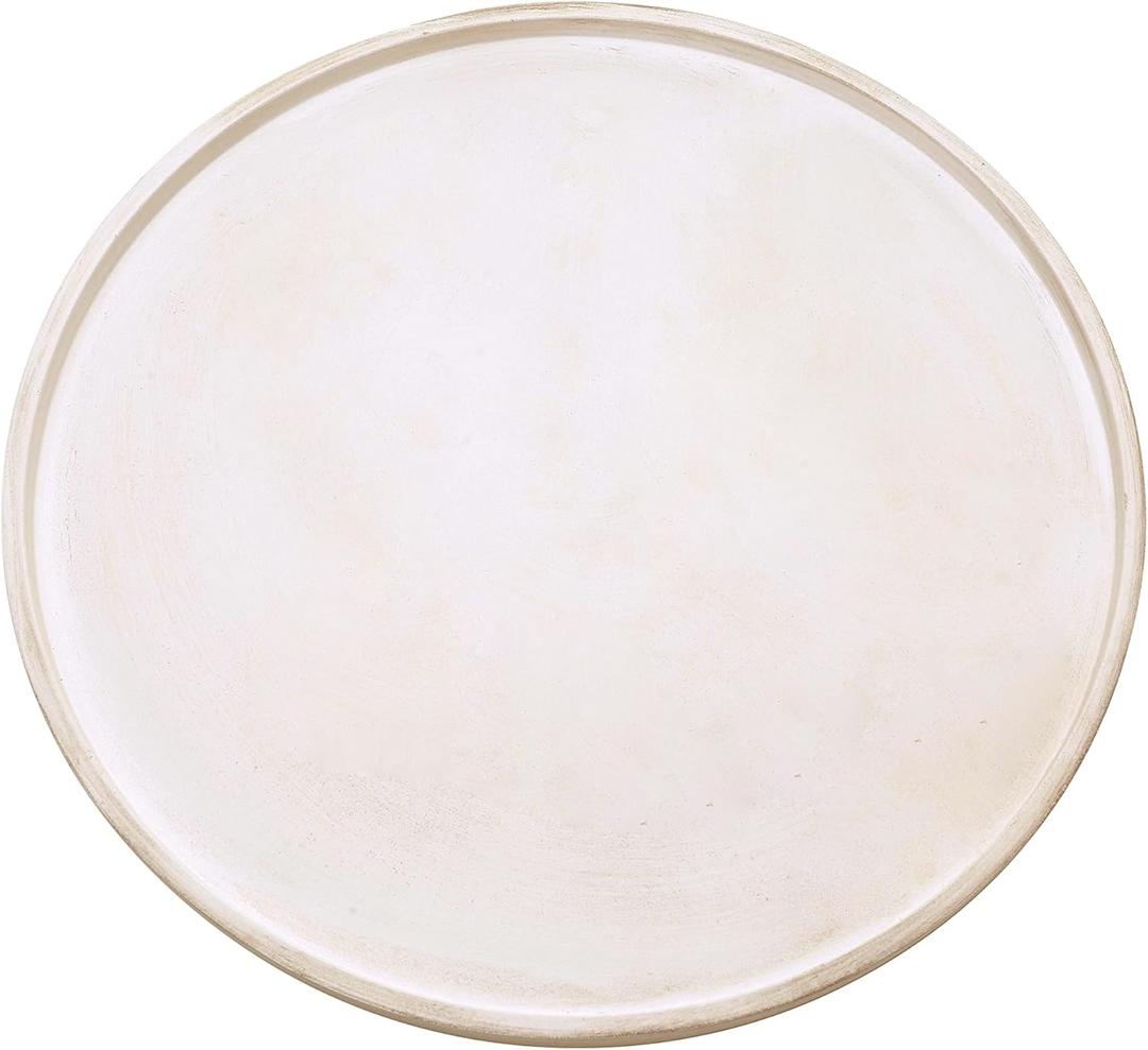 DN DECONATION White Wood Tray, Large Decorative Tray for Coffee Table, Ottoman, Decorative Round Trays, Accent Tray for Dining Room, Living Room, Farmhouse Decor (15", Washed White)