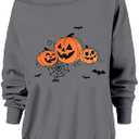 Pumpkin Fall Halloween Sweatshirts Pullover Women Gray Orange Black XXL