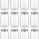 novelinks 32 oz Mason Jars with Plastic Lids, 12 Pack Large Plastic Salad Jars with Lids 32oz, Reusable Spice Containers & Kitchen Jars for Pantry Organization (12 Pack,Silver)