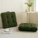 Washable Floor Pillow Cushion for Adults, Meditation Cushion Pillow, Large Square Floor Sitting, Removable Tufted Corduroy Cover, for Tatami Living Room or Yoga, 22x22 Inch, 2Pack, Machine Washable (Square Dark Green)