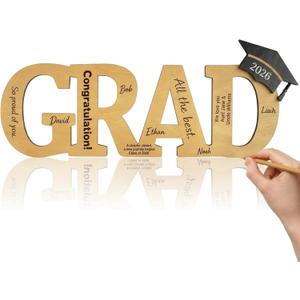 2 x 2026 Graduation Decorations - Wooden Graduation Sign with Grad Cap, Class of 2026 Graduates Party Decorations, Grad Decor Guest Book Graduations Photo Prop for High School University College Bachelor