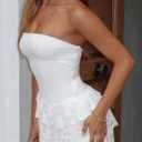 Strapless Mini Dress Sleeveless Ruffle Summer Bodycon Party Lace Grad Short Dress (White, S)
