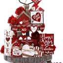 Marsui 19 Pcs Bold Rustic Valentine's Day Tiered Tray Decor Set, Farmhouse Red Heart Wood Signs with Love Xo Signs, Rustic Valentines Table Decor for Home Kitchen Living Room
