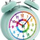 Peakeep Loud Analog Alarm Clock for Kids Learning Telling Time Teaching, 4.5" Twin Bell Alarm Clock Battery Operated for Heavy Sleepers Teenagers Kids(Aqua)