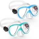 Kids Swim Swimming Goggles, Snorkel Diving Mask for Youth w/Nose Cover (Blue & Cyan)