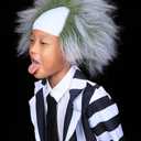 FantaLook Short Green and Grey White Cosplay Wig for Adult Halloween Party Costume
