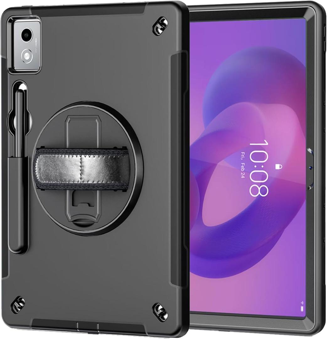 ZenRich Rugged Case for Lenovo Idea Tab Pro 12.7inch,Heavy Duty Shockproof Protective Case w/ [360 Rotating Kickstand] [Hand Strap][Shoulder Belt] for Lenovo Idea Tab Pro 2025 Release Black