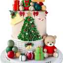 14pcs Christmas Cake Topper Merry Christmas Cake Topper with Bear Gifts Balls Cake Decorations for Winter Xmas Theme Birthday Happy New Year Party Decorations