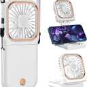 FADACHY Portable Handheld Personal Necklace Fan Foldable Mini Quiet USB Rechargeable Fan With Mobile phone bracket function, 3000mAh Power Bank Hands Free Necklace Fans (Upgrade White)