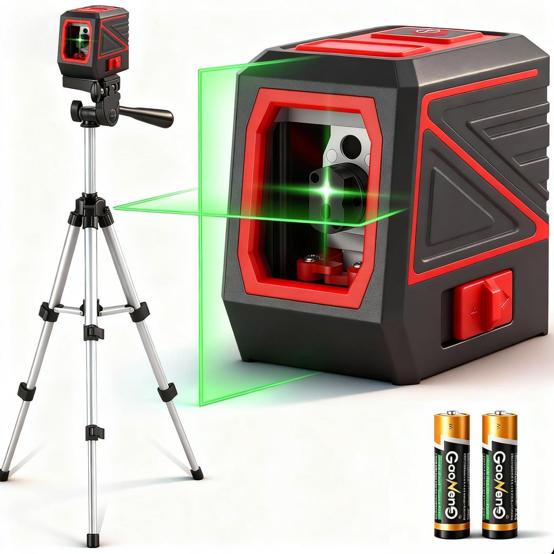 Laser Level with Tripod, 100 feet Green Cross Line Self Rotary Leveling Laser Level, 4 Brightness Adjustment, Manual Self leveling and Pulse Mode,IP54 Waterproof Battery Carrying Bag Included