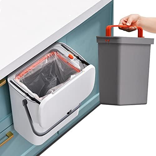 OYSIR 2 in 1 Kitchen Trash Can & Slide Lid, Under Sink Garbage Can, 2.4 Gal Waste Bins & Inner Barrel,Portable Hang Trash Bin, with Sticky Hook & Scraper