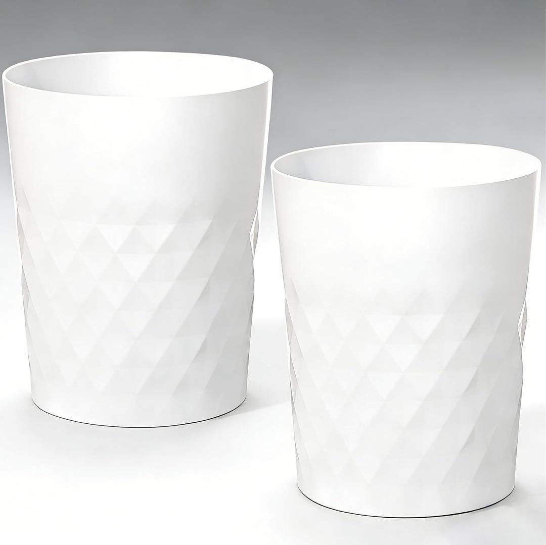 Small Bathroom Trash Can 1.8 Gallon Garbage Can Waste Basket Recycling Bin for Dorms Bedrooms Offices Kitchens, 2 Pack White