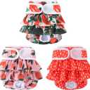 Reusable Dog Diapers Female 3 Pack Washable Premium Highly Absorbent Doggie Diapers, Flexible Puppy Diapers, Durable Leak-Proof Fruit Dog Diapers for Period Heat Incontinence Puppy Training, S