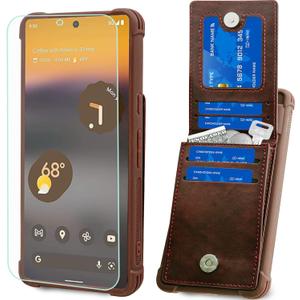 VANAVAGY Compatible for Google Pixel 7 Wallet Case for Women Men,PU Leather Magnetic Clasp Flip Folio Phone Cover with Credit Card Holder and Coin Pocket,Brown